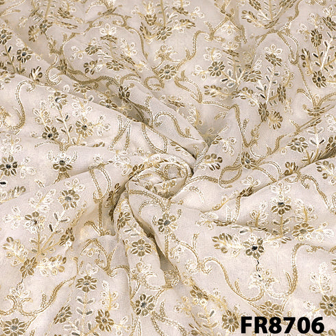 Dyeable Embroidered Zari Sequins Georgette Fabric-FR8706